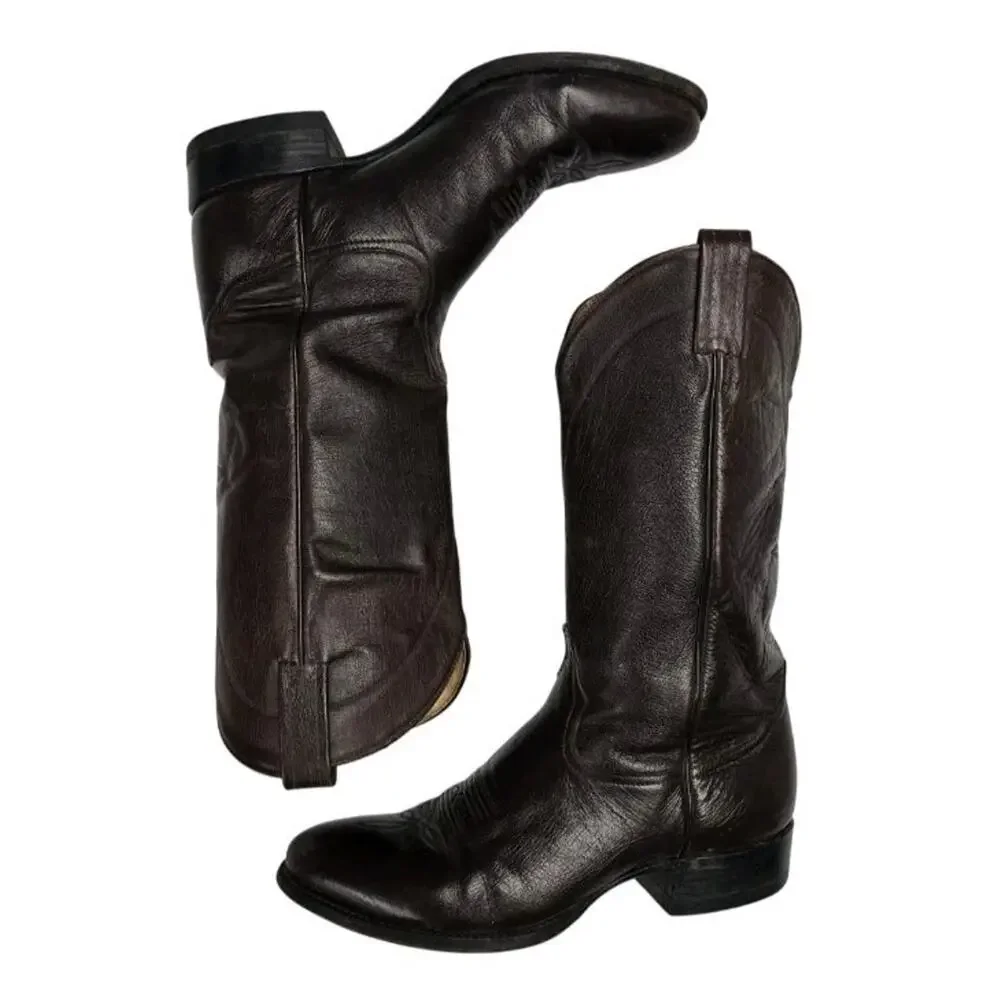 Vintage Tony Lama 6723 Brown Leather Cowboy Boots Men's Size 9.5 D Made In USA